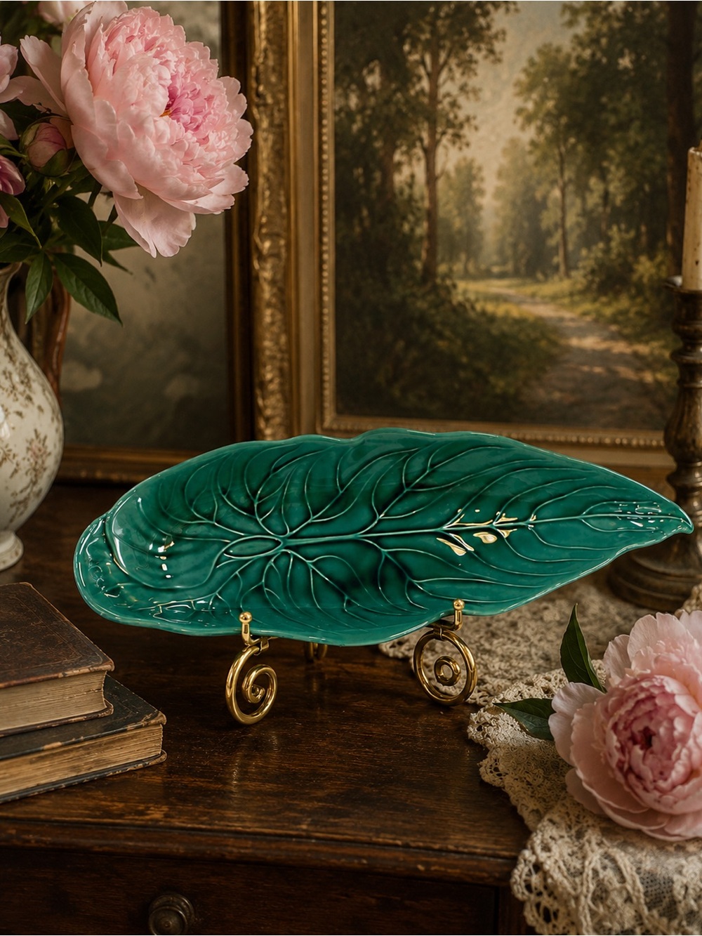 Vintage Ceramic Wedgwood Majolica Long Leaf Plate